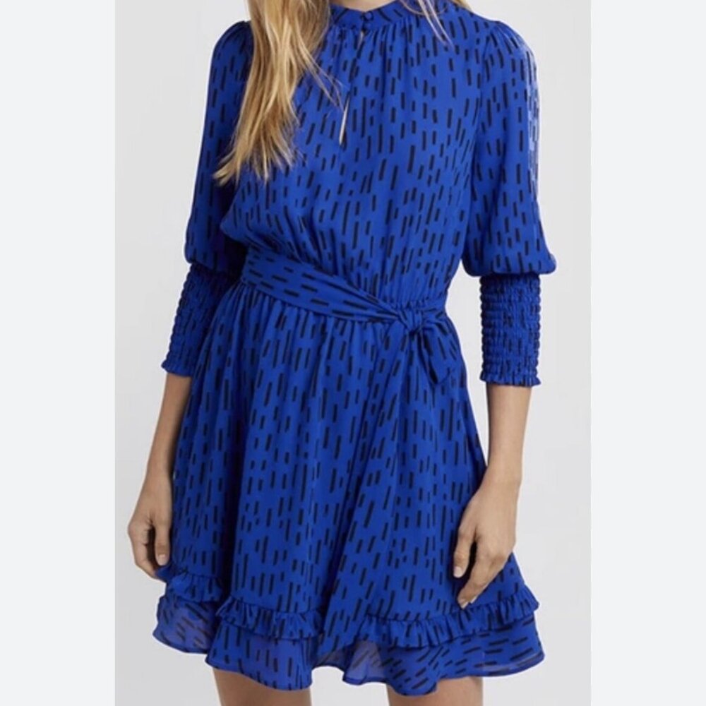 Rebecca Minkoff Royal Blue Long Sleeve Printed Mini Dress